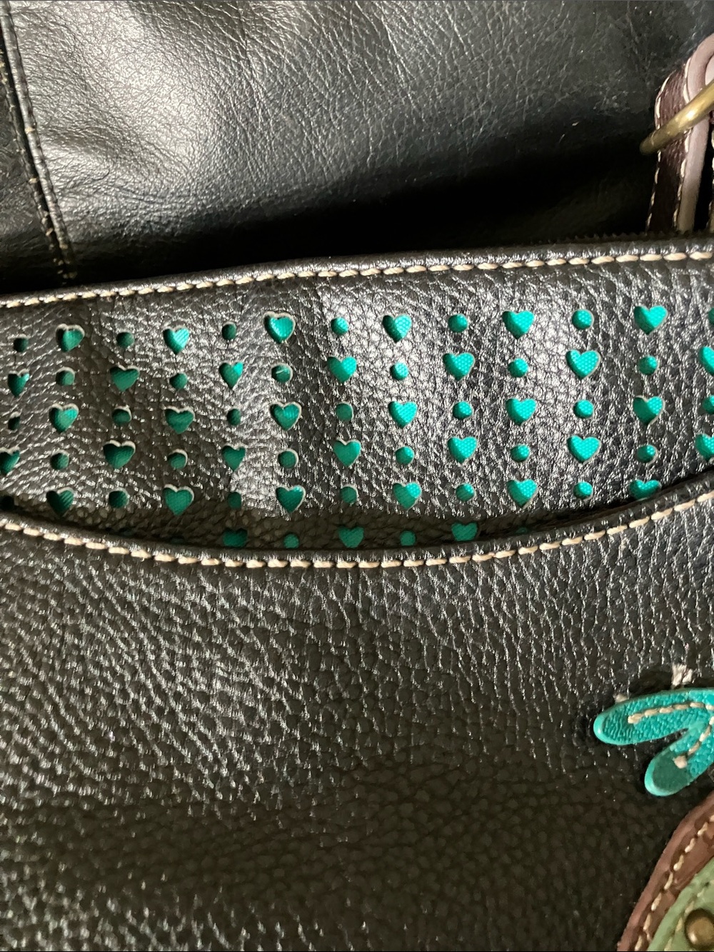 Chala Black Crossbody Bag with Teal Dragonfly and Multicolor Appliqué - Picture 5 of 8